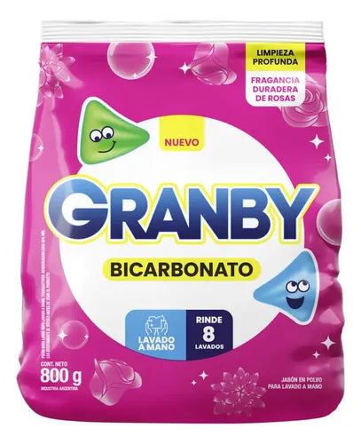 Jabón en Polvo para lavar ropa GRANBY Bicarbonato Lavado a Mano de Rosas 800 g