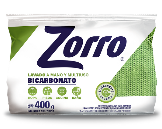 Zorro Bicarbonato Lavado a Mano y Multiuso 400g